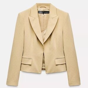 Zara Women's Beige Blazer with Subtle Dots